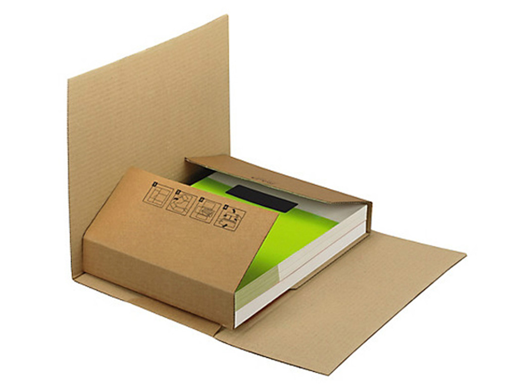 CAJA PARA EMBALAR LIBROS Q-CONNECT CARTON RECICLADO CANAL SIMPLE 3 MM COLOR KRAFT 520X390X140 MM