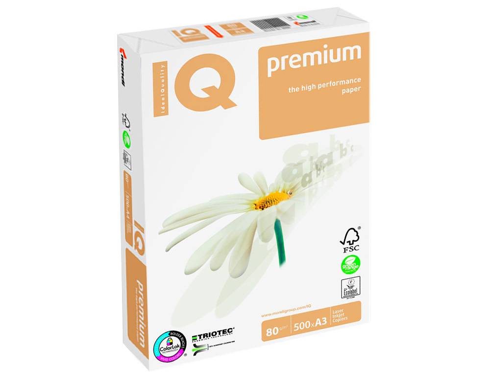 PAPEL FOTOCOPIADORA IQ PREMIUM DIN A3 80 GRAMOS PAQUETE DE 500 HOJAS