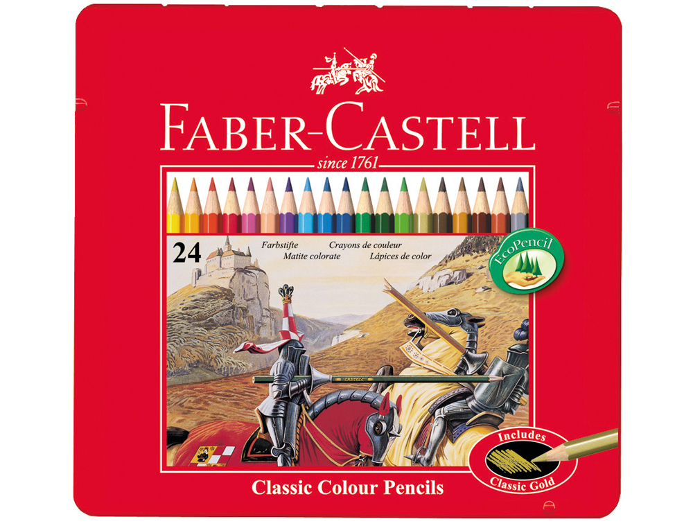 LAPICES DE COLORES FABER CASTELL CAJA METALICA DE 24 COLORES SURTIDOS