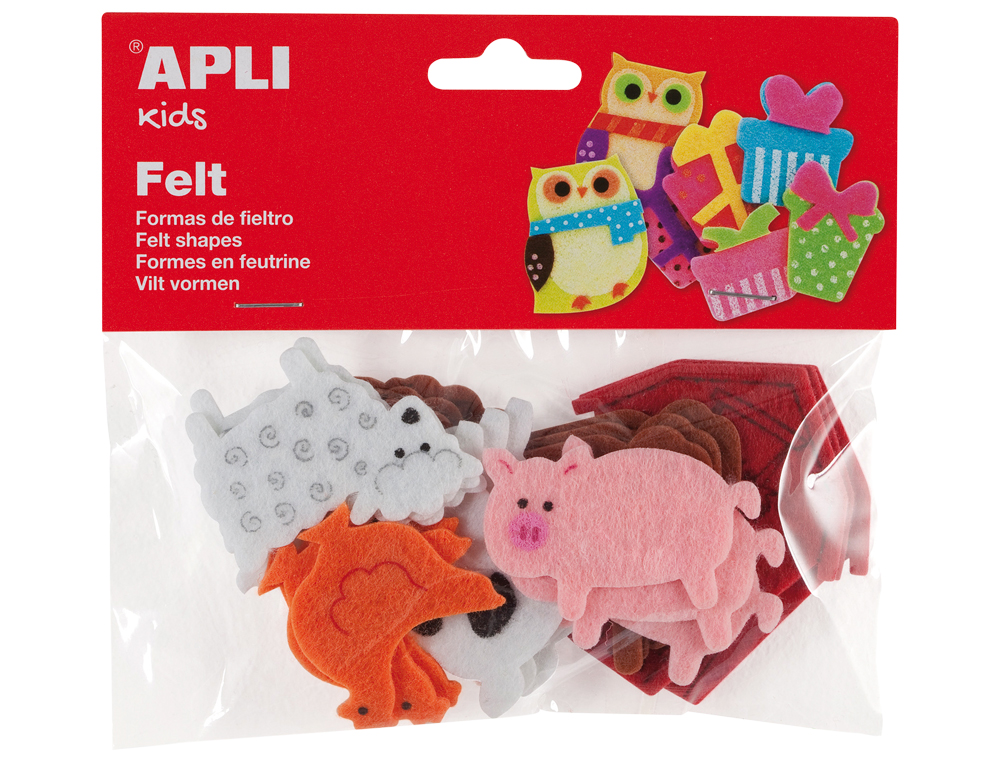 FIGURA DE FIELTRO APLI CON FORMA DE ANIMALES BOLSA DE 18 UNIDADES SURTIDAS