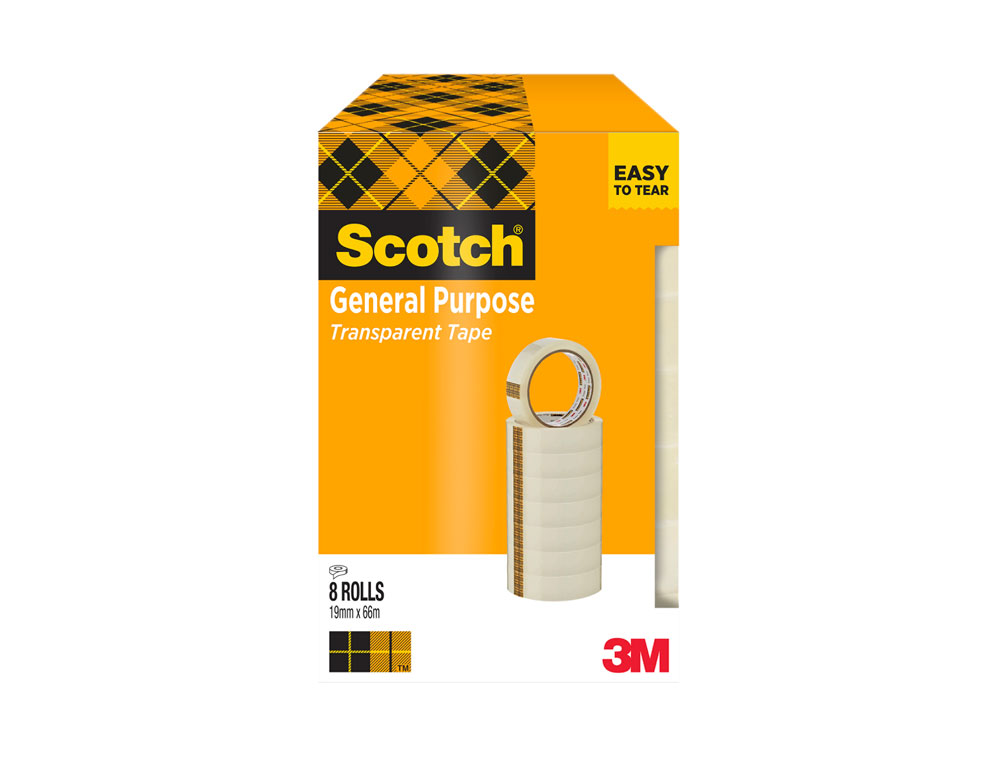CINTA ADHESIVA SCOTCH TRANSPARENTE 66 MT X 19 MM PACK DE 8 UNIDADES