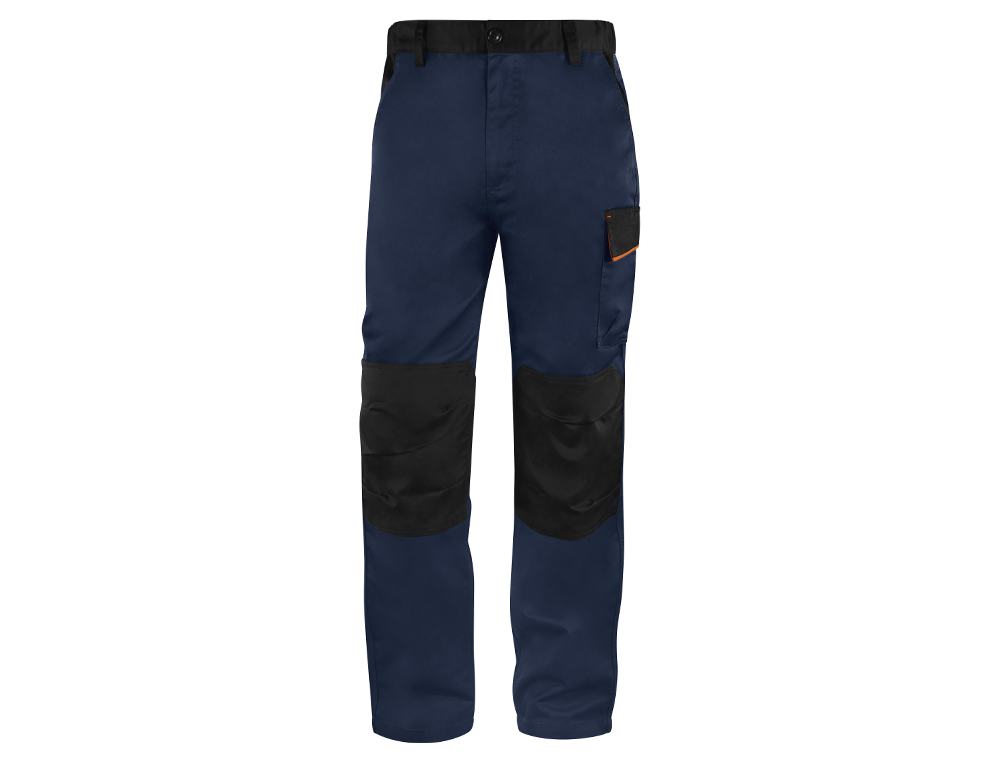 PANTALON DE TRABAJO DELTAPLUS CINTURA AJUSTABLE 5 BOLSILLOS COLOR AZUL NARANJA TALLA S