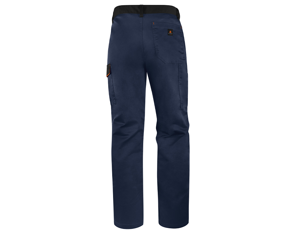 PANTALON DE TRABAJO DELTAPLUS CINTURA AJUSTABLE 5 BOLSILLOS COLOR AZUL NARANJA TALLA S