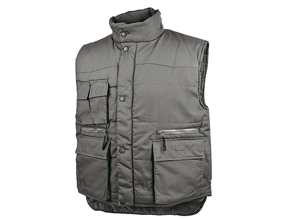 CHALECO DELTAPLUS MULTIBOLSILLOS CON CREMALLERA CINTURA ELASTICA PROTEGE RIÑONES GRIS VERDE TALLA S