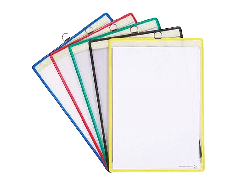 FUNDA PARA COLGAR DJOIS DIN A4 ANILLA METALICA IDEAL PARA PIZARRAS DE CORCHO PACK DE 5 UNIDADES COLORES SURTIDOS