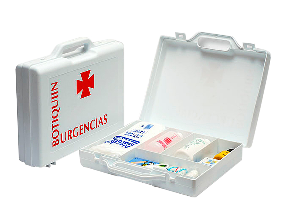 BOTIQUIN POLIPROPILENO CON MATERIAL PARA PRIMEROS AUXILIOS FORMA DE MALETIN 270X230X70 MM