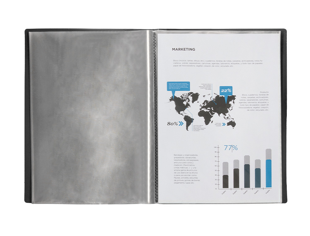 CARPETA LIDERPAPEL ESCAPARATE 20 FUNDAS PVC FOLIO NEGRO