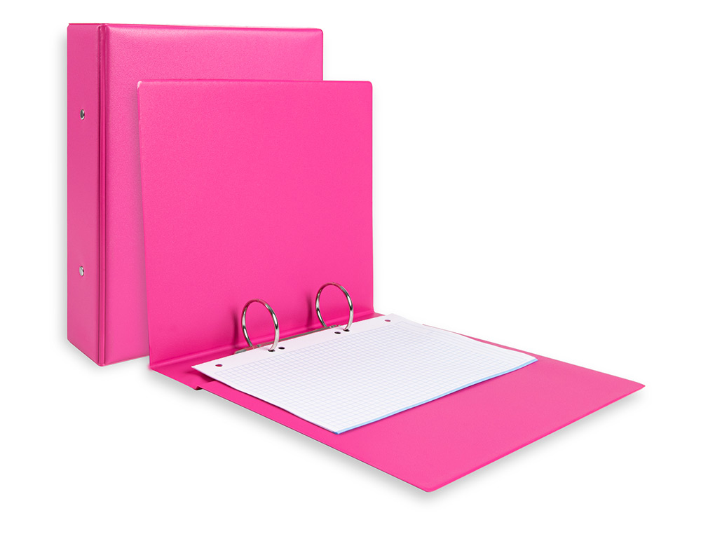 CARPETA DE 2 ANILLAS 40 MM REDONDAS LIDERPAPEL A5 CARTON FORRADO PVC FUCSIA