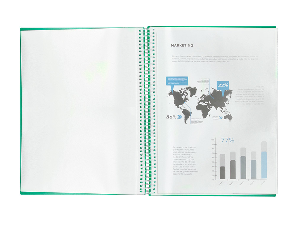 CARPETA LIDERPAPEL ESCAPARATE CON ESPIRAL 20 FUNDAS POLIPROPILENO DIN A5 VERDE