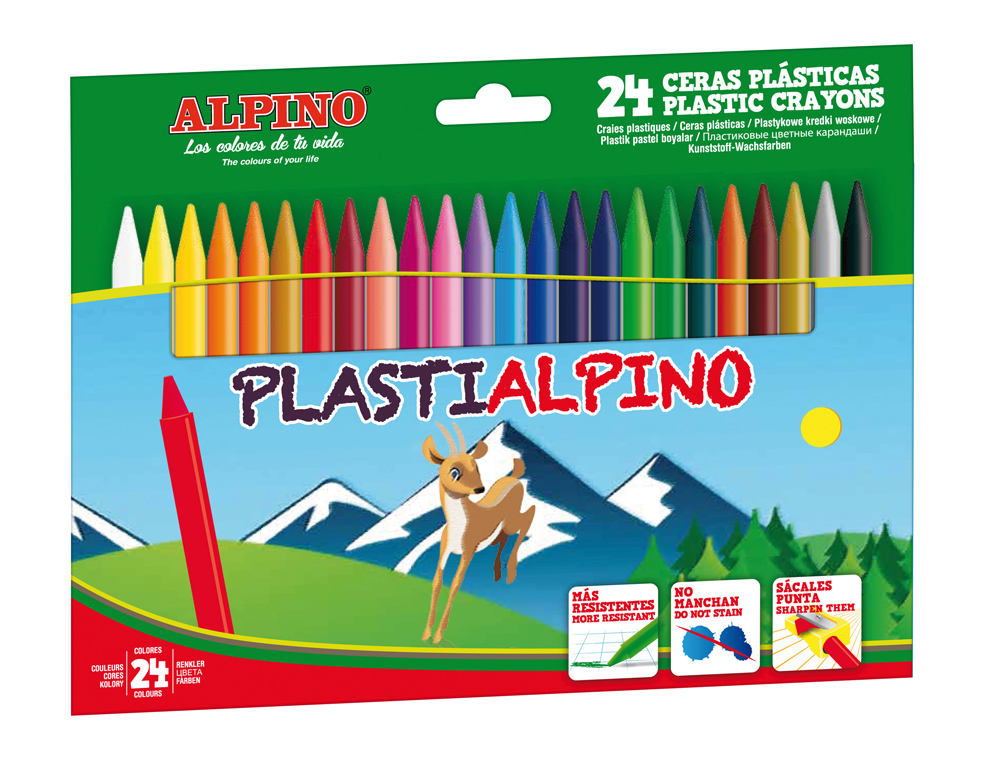 LAPICES CERA ALPINO PLASTI CAJA DE 24 UNIDADES COLORES SURTIDOS
