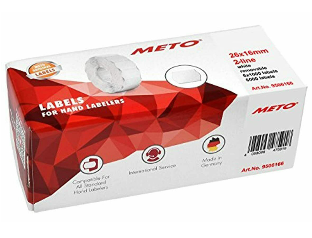 ETIQUETAS METO ONDULADAS 26X12 MM BLANCA ADH.2 ROLLO DE 1500 ETIQUETAS TROQUELADAS (P+T) PARA ETIQUETADORA TOVEL