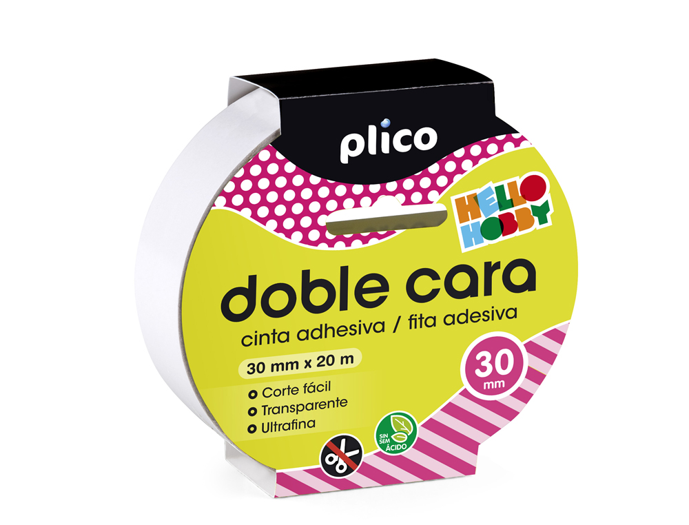 CINTA ADHESIVA PLICO DOBLE CARA 20 MT X 30 MM