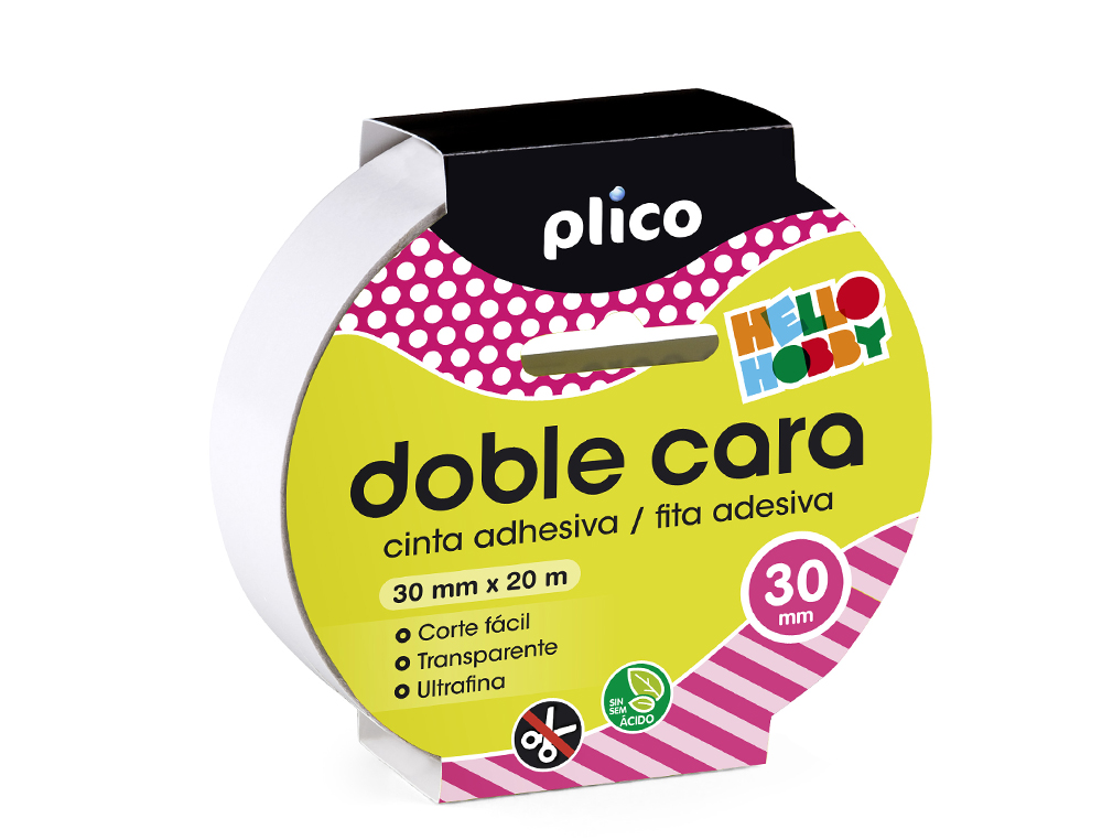 CINTA ADHESIVA PLICO DOBLE CARA 20 MT X 30 MM