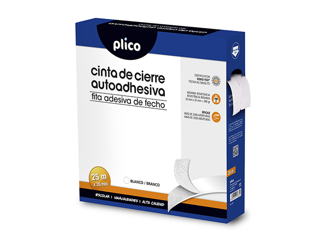 CINTA DE CIERRE ADHESIVA PLICO VELCRO BLANCO 20MM X 25M