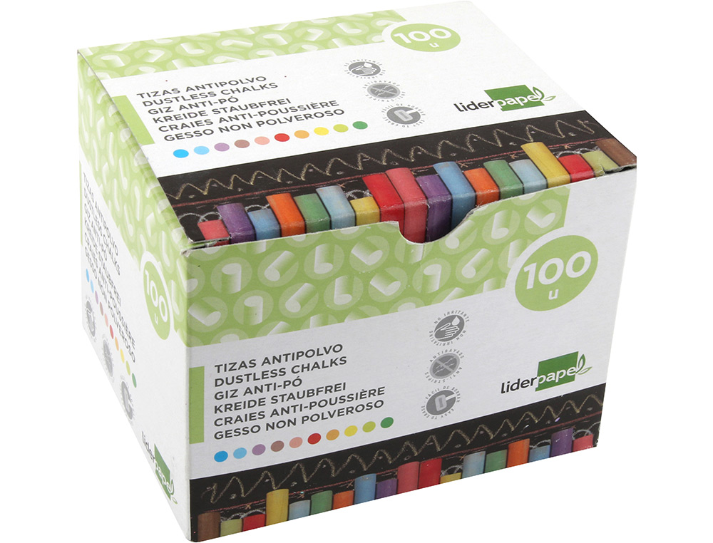 TIZA COLOR ANTIPOLVO LIDERPAPEL CAJA DE 100 UNIDADES COLORES SURTIDOS