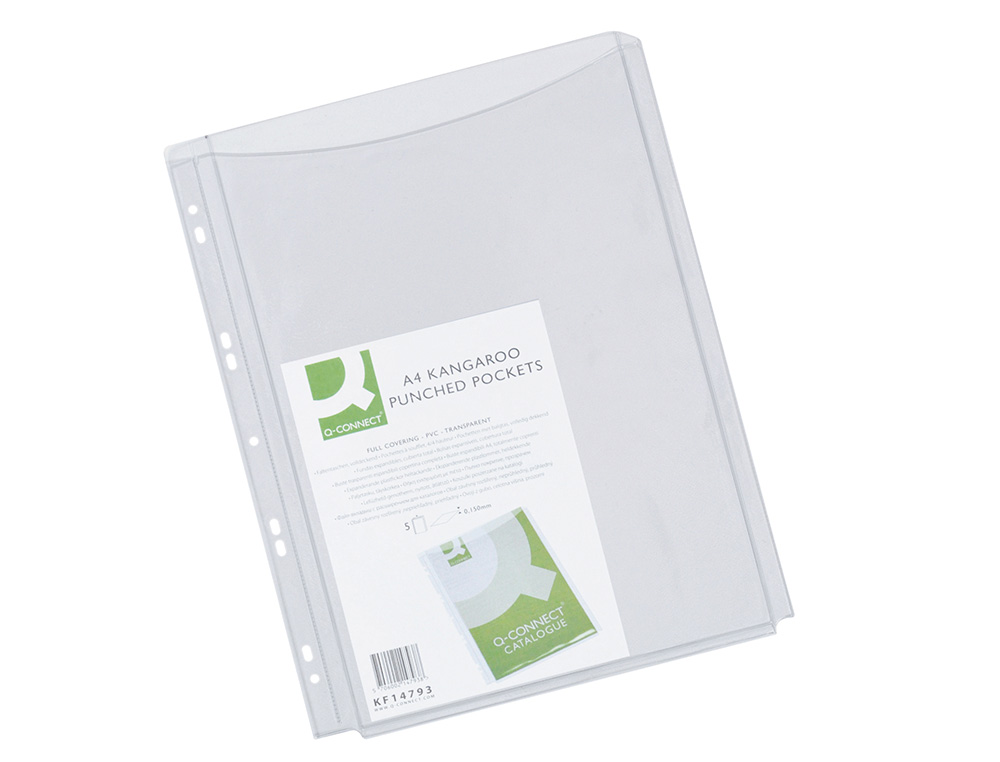 FUNDA MULTITALADRO Q-CONNECT CON FUELLE DIN A4 PVC 180 MC BOLSA DE 5 UNIDADES