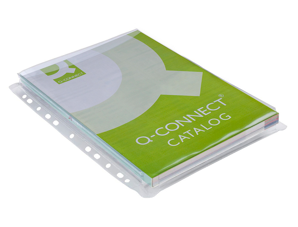 FUNDA MULTITALADRO Q-CONNECT CON FUELLE DIN A4 PVC 180 MC BOLSA DE 5 UNIDADES