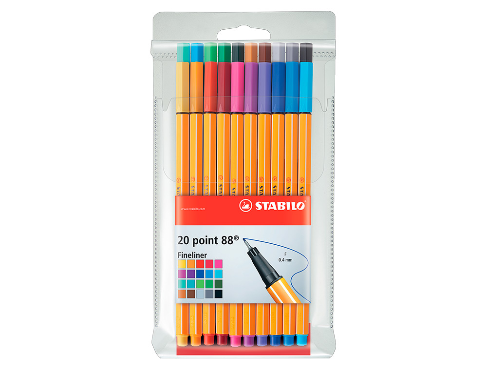 ROTULADOR STABILO PUNTA DE FIBRA POINT 88 ESTUCHE DE 20 UNIDADES COLORES SURTIDOS