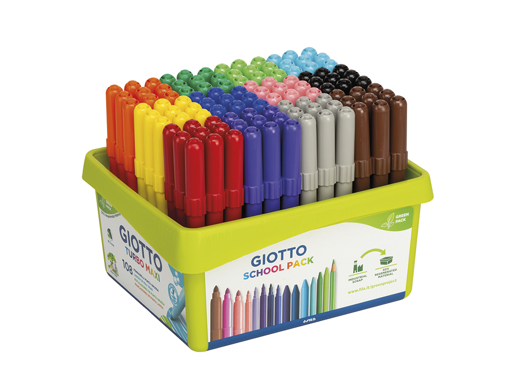 ROTULADOR GIOTTO TURBO MAXI SCHOOL PACK DE 108 UNIDADES 12 COLORES X 9 UNIDADES