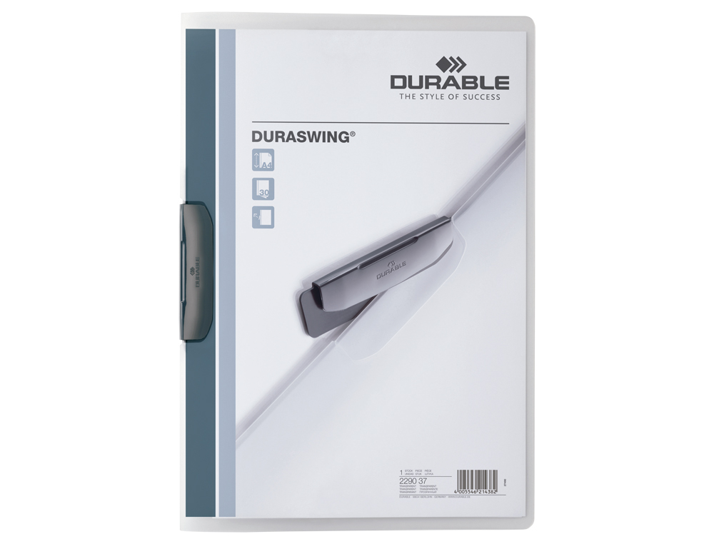 CARPETA DURABLE DURASWING DOSSIER PINZA LATERAL GIRATORIA POLIPROPILENO DIN A4 GRAFITO 30 HOJAS