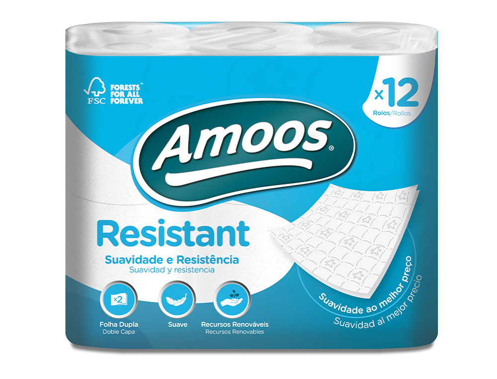 PAPEL HIGIENICO AMOOS 2 CAPAS 100 MM DIAMETRO X 87 MM ALTO PAQUETE DE 12 ROLLOS