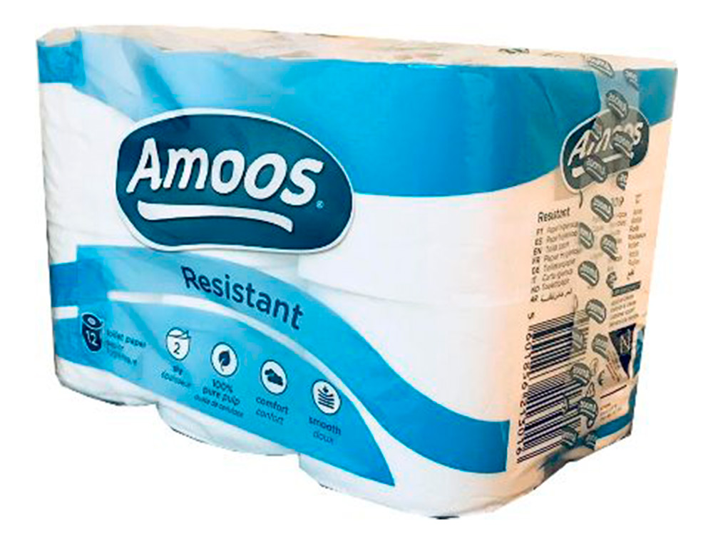 PAPEL HIGIENICO AMOOS 2 CAPAS 100 MM DIAMETRO X 87 MM ALTO PAQUETE DE 12 ROLLOS