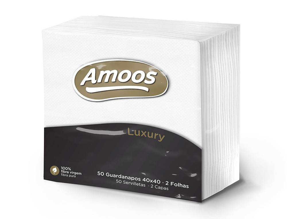 SERVILLETA CELULOSA AMOOS LUXURY 40X40 CM 2 CAPAS PAQUETE DE 50 UNIDADES