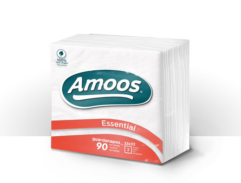 SERVILLETA CELULOSA AMOOS 33X33 CM 2 CAPAS PAQUETE DE 90 UNIDADES