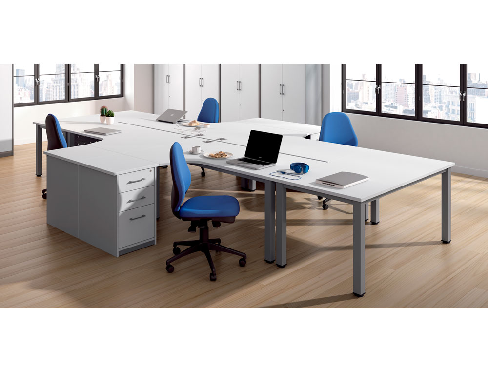MESA OFICINA ROCADA SERIE EXECUTIVE FORMA EN L DERECHA 180X120 CM ACABADO AD02 ALUMINIO/GRIS