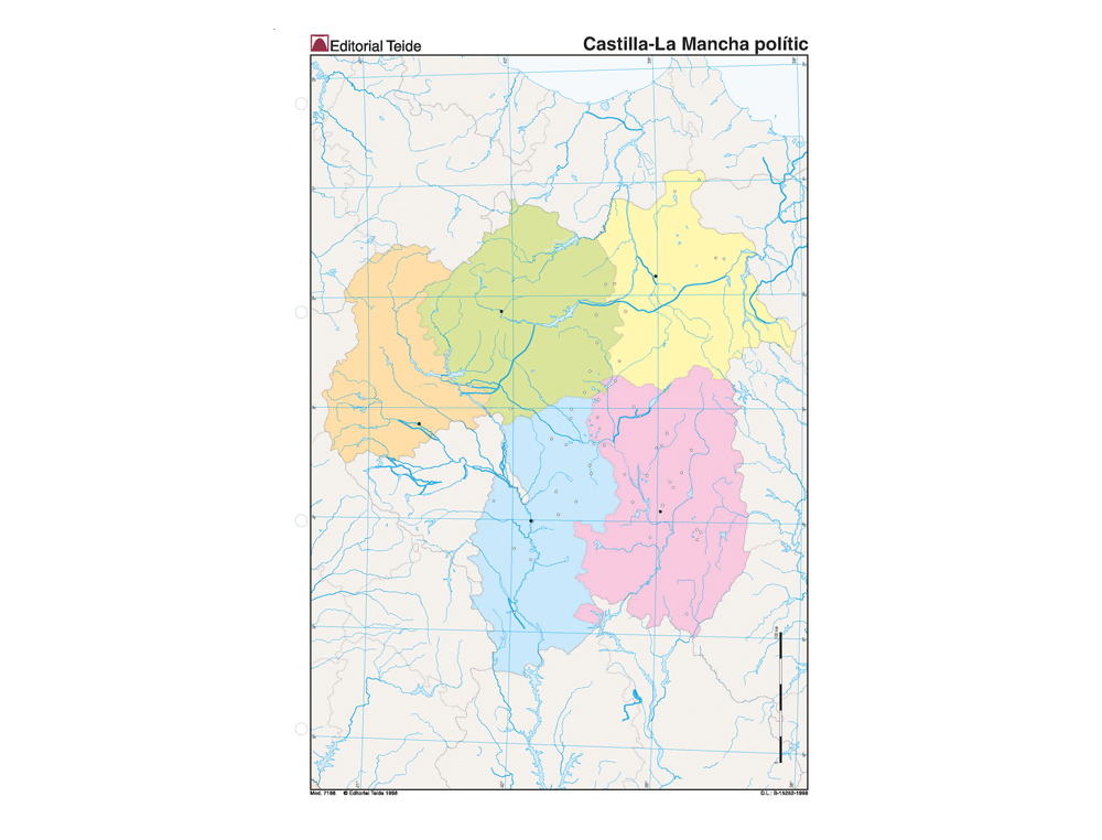 MAPA MUDO COLOR DIN A4 CASTILLA-LA MANCHA POLITICO
