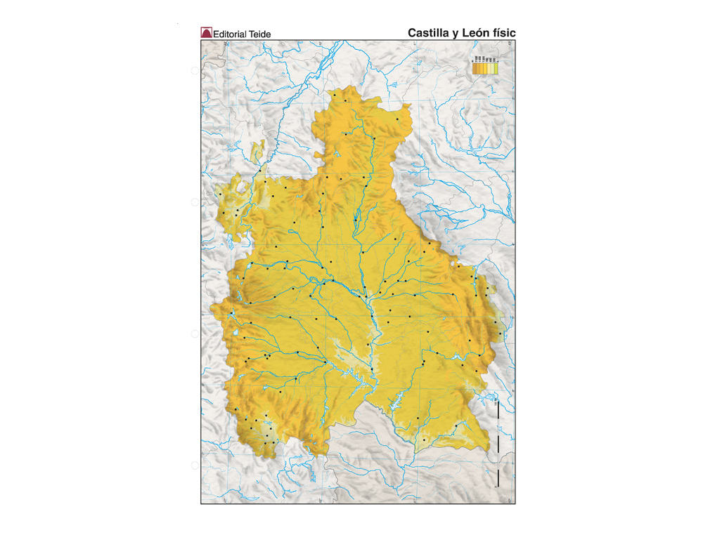 MAPA MUDO COLOR DIN A4 CASTILLA-LEON FISICO