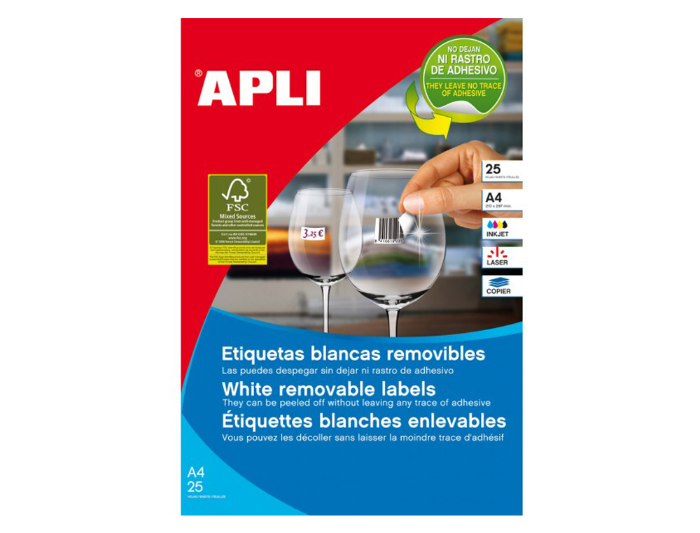 ETIQUETA ADHESIVA APLI REMOVIBLE 10314 ESPECIAL JOYERIA 45X8 MM FOTOCOPIADORA LASER INK-JET CAJA CON 25