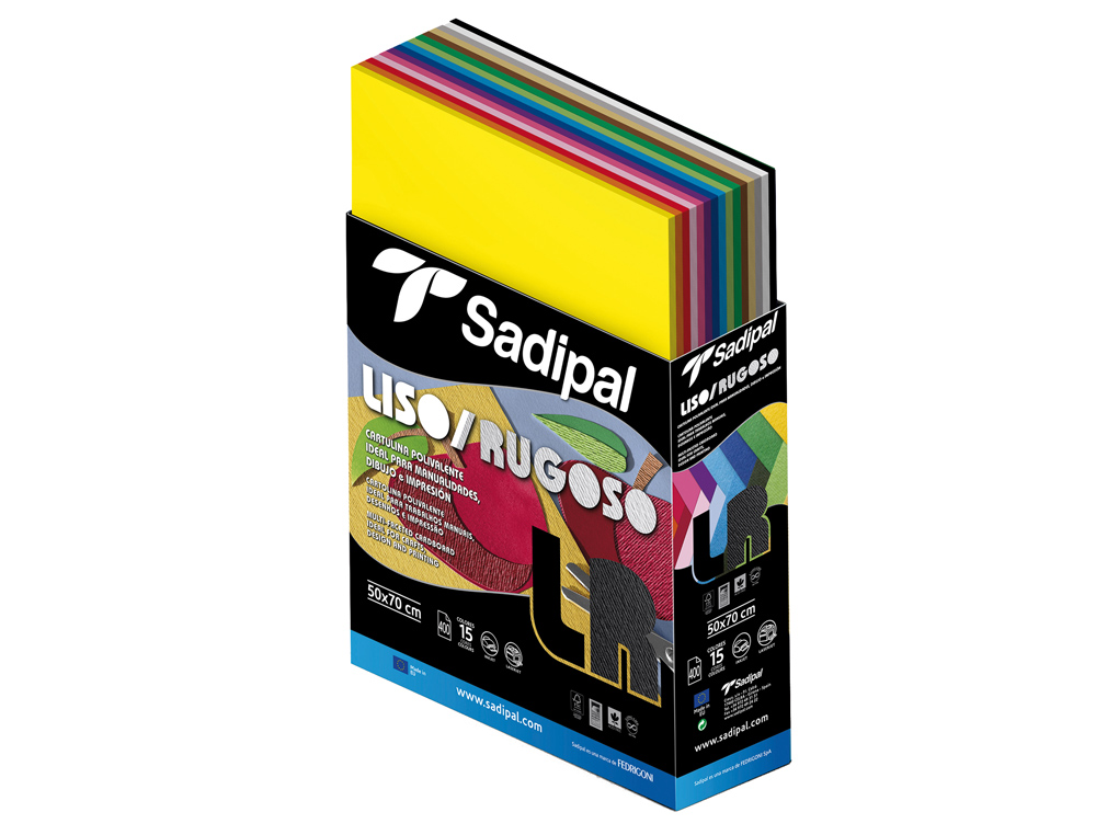 CARTULINA SADIPAL 50X70 CM LISA Y RUGOSA EXPOSITOR CARTON 400 HOJAS SURTIDAS 15 COLORES