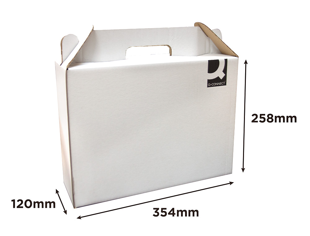 CAJA MALETIN CON ASA Q-CONNECT CARTON PARA ENVIO Y TRANSPORTE 355X120X258 MM
