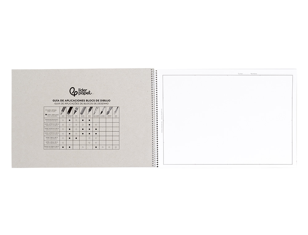BLOC DIBUJO LIDERPAPEL LINEAL ESPIRAL 460X325 MM 20 HOJAS 180 GR/M2 CON RECUADRO PERFORADO