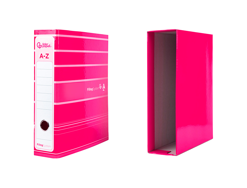 ARCHIVADOR DE PALANCA LIDERPAP EL A4 FILING SYSTEM FORRADO SIN RADO LOMO 80MM ROSA CON CAJA Y COMPRESOR METALICO