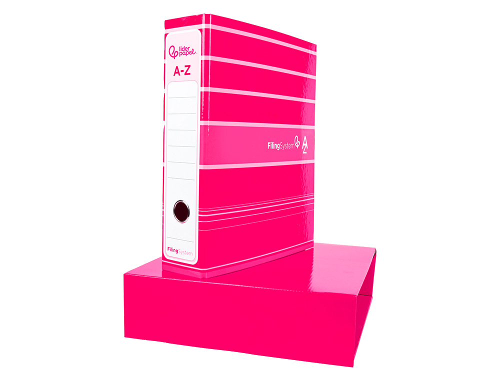 ARCHIVADOR DE PALANCA LIDERPAP EL A4 FILING SYSTEM FORRADO SIN RADO LOMO 80MM ROSA CON CAJA Y COMPRESOR METALICO