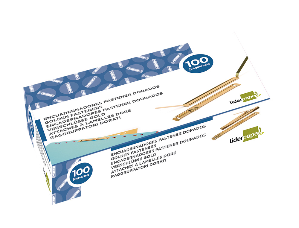 ENCUADERNADOR FASTENER DORADO LIDERPAPEL CAJA DE 100 UNIDADES