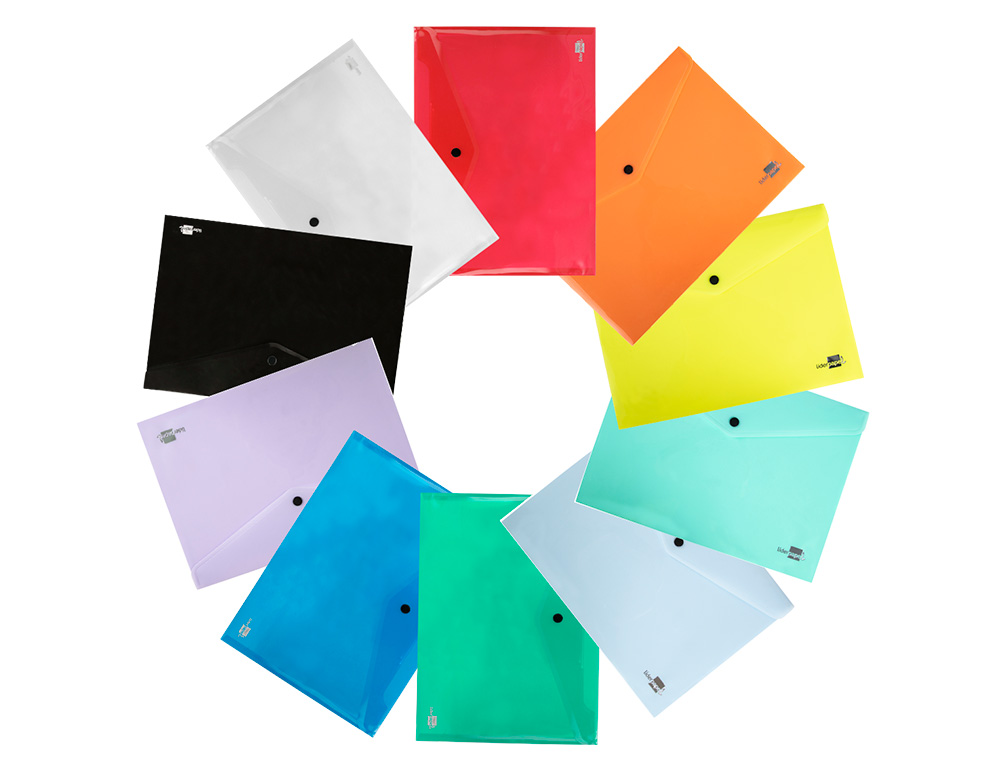 CARPETA LIDERPAPEL DOSSIER BROCHE TRANSPARENTE DIN A4 COLORES SURTIDOS PAQUETE DE 5 RETRACTILADO