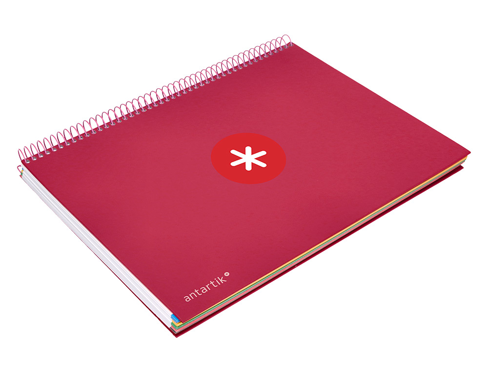 CUADERNO ESPIRAL A4 MICRO ANTARTIK TAPA FORRADA 120H 100 GR CUADRO 5MM 5 BANDAS 4 TALADROS COLOR FRAMBUESA
