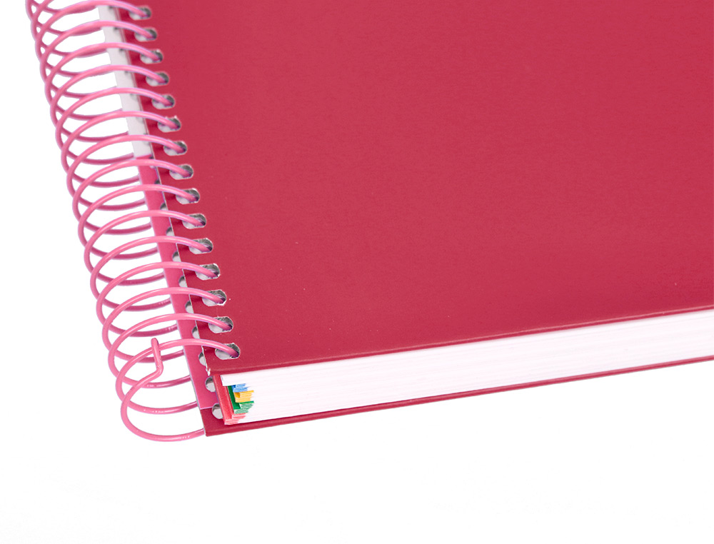 CUADERNO ESPIRAL A4 MICRO ANTARTIK TAPA FORRADA 120H 100 GR CUADRO 5MM 5 BANDAS 4 TALADROS COLOR FRAMBUESA