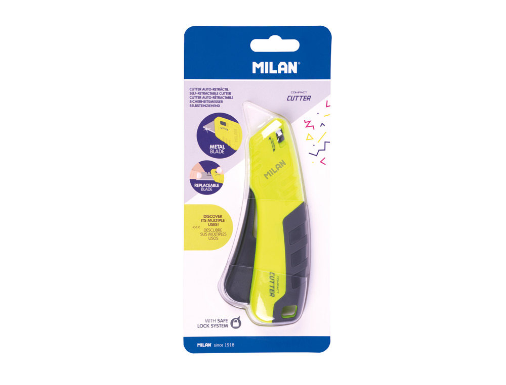 CUTER MILAN METALICO ANCHO RETRACTIL DE SEGURIDAD ACID AMARILLO