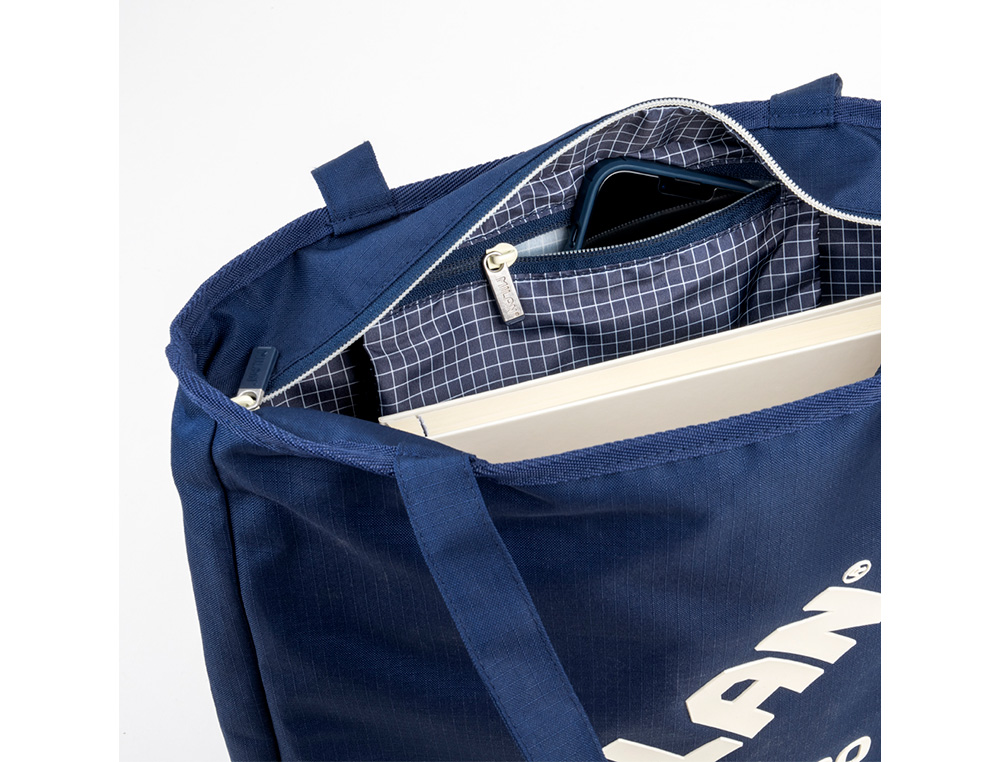 BOLSA CON ASAS MILAN TOTE BAG DOS CREMALLERAS SERIE 1918 COLOR AZUL 380X360X65 MM