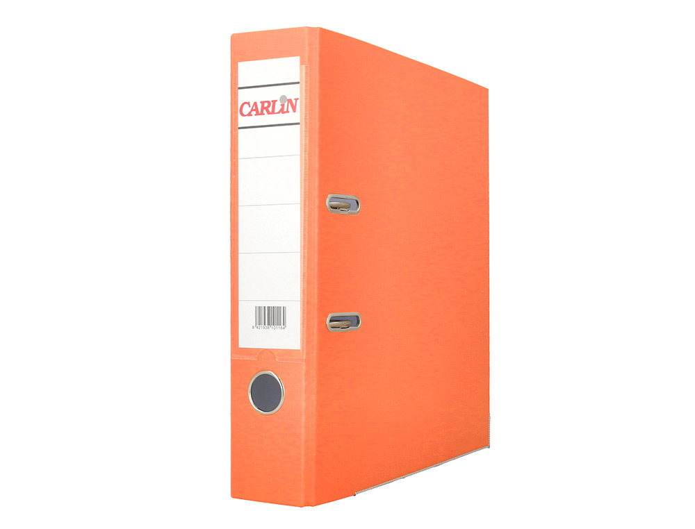 ARCHIVADOR DE PALANCA CARLIN FOLIO FORRADO POLIPROPILENO CON RADO LOMO ANCHO 75 MM NARANJA