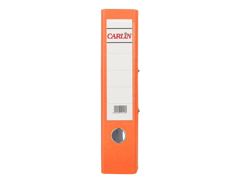 ARCHIVADOR DE PALANCA CARLIN FOLIO FORRADO POLIPROPILENO CON RADO LOMO ANCHO 75 MM NARANJA