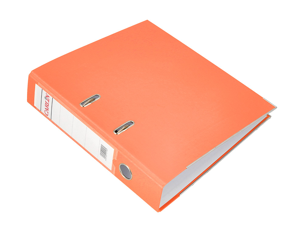 ARCHIVADOR DE PALANCA CARLIN FOLIO FORRADO POLIPROPILENO CON RADO LOMO ANCHO 75 MM NARANJA