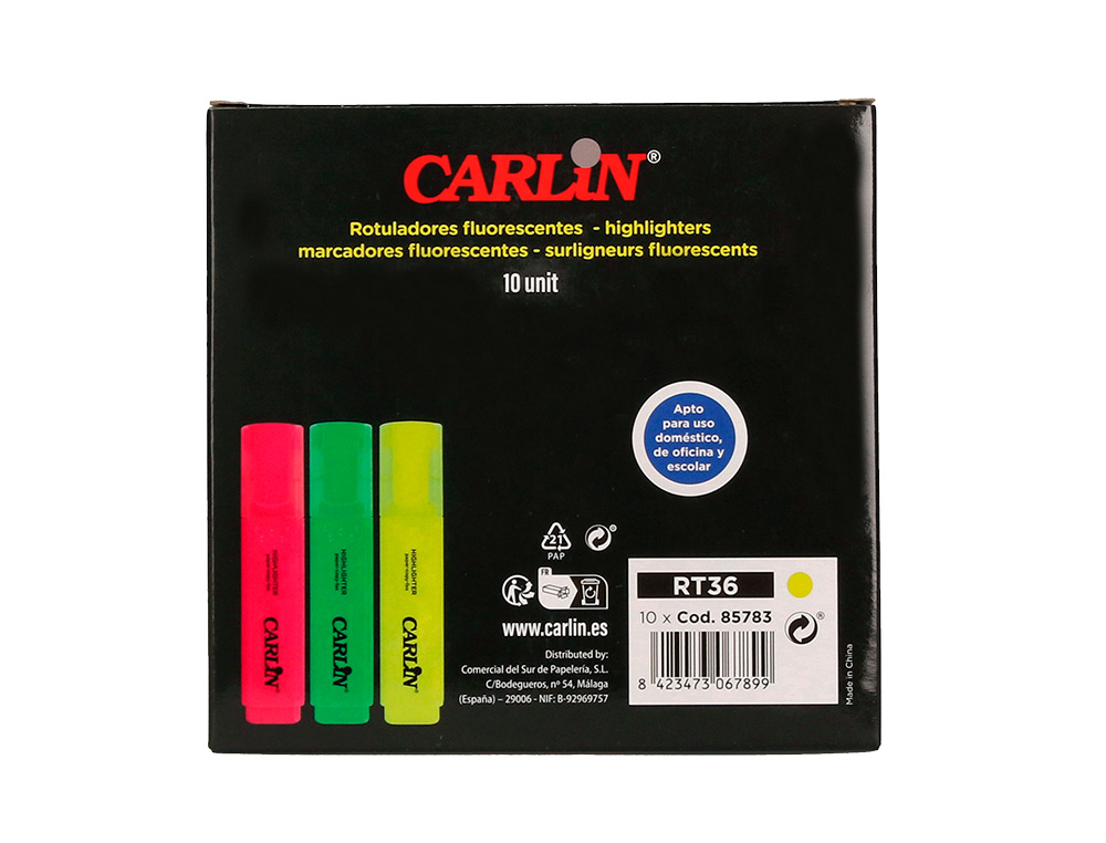 ROTULADOR CARLIN FLUORESCENTE AMARILLO PUNTA BISELADA