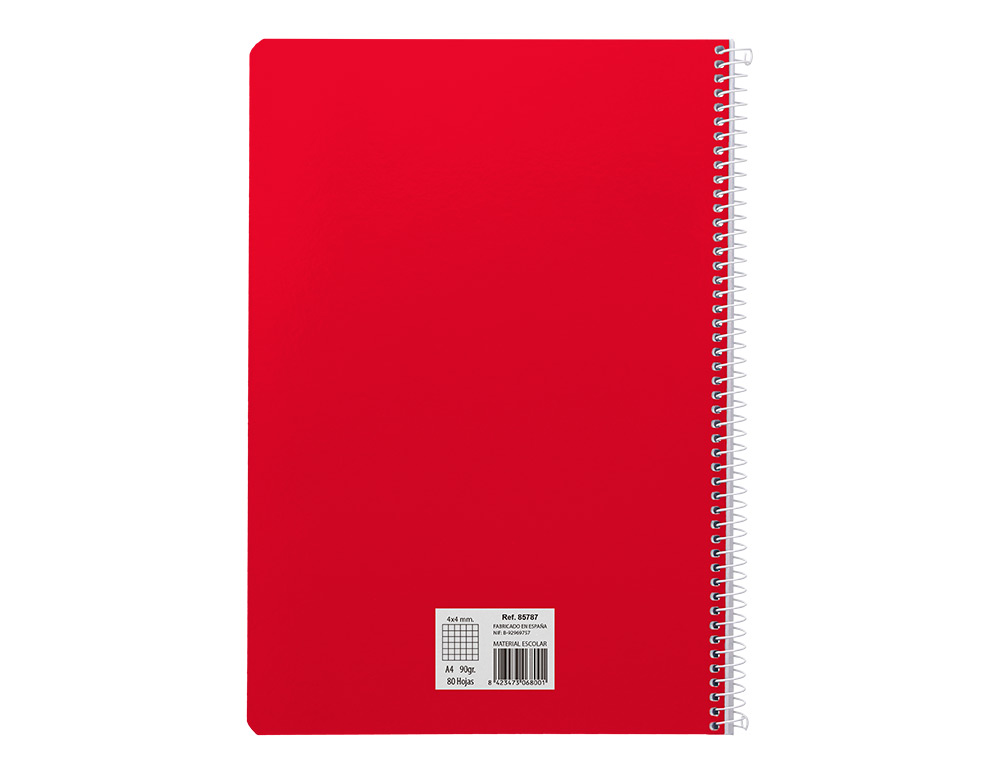 CUADERNO ESPIRAL CARLIN A4 TAPA DURA 80H 90GR CUADRO 4MM CON MARGEN COLORES SURTIDOS