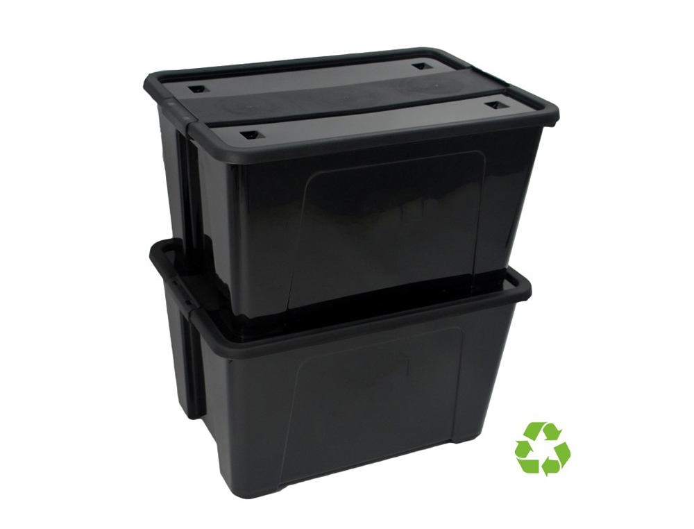 CAJA DE ALMACENAJE ARCHIVO 2000 POLIPROPILENO 52 LITROS APILABLE Y ENCAJABLE CON TAPA Y RUEDAS COLOR NEGRO