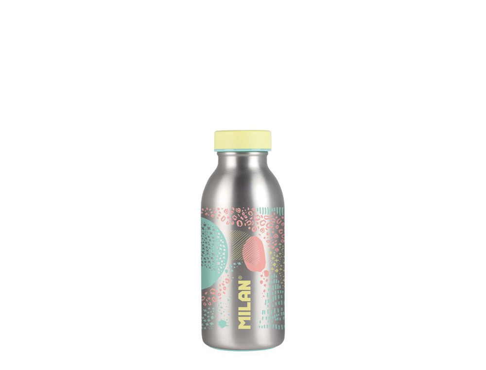 BOTELLA PORTALIQUIDOS MILAN ACERO INOXIDABLE ISOTERMICA SERIE SILVER COLOR AMARILLO 354 ML